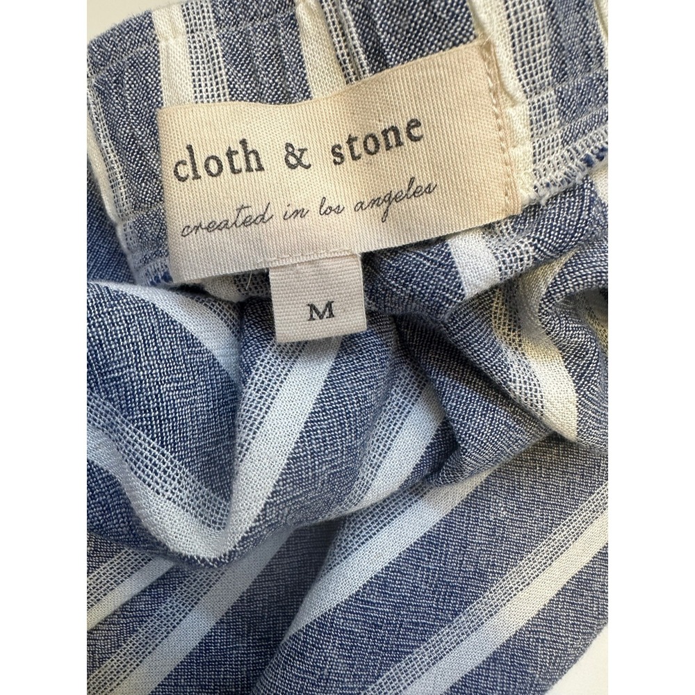 Cloth & Stone Linen Blend Wide Leg Slit Pants Size Medium Striped Blue Resort - Picture 8 of 12